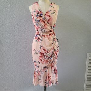 Eliza J Floral Ruched Chiffon Faux Wrap Dress Size 4